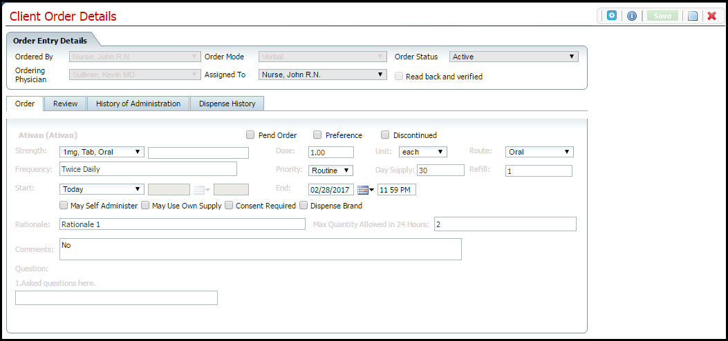Client Orders Detail Page Field Definitions